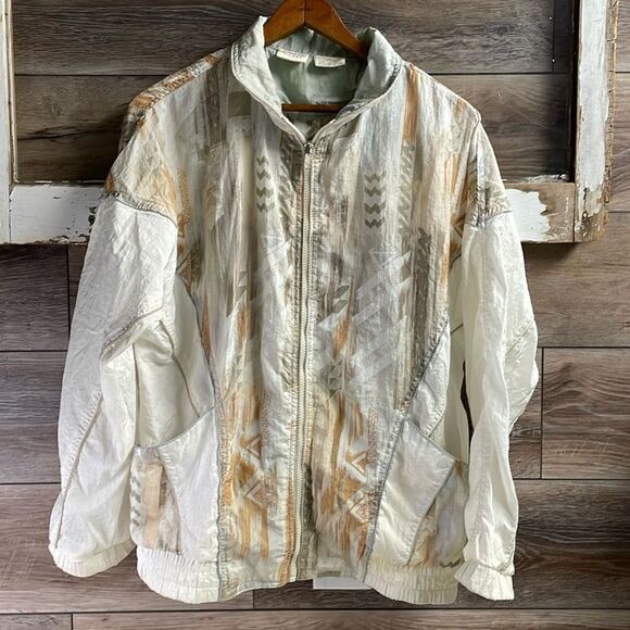 Athletic Works Ladies Nylon Windbreaker Jacket, Size Medium,Cream Multicolor,Vtg - Picture 1 of 5